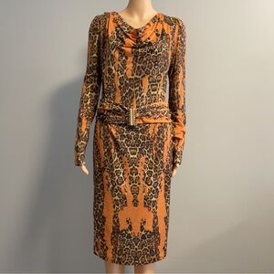 Angelo Marani Leopard Print Long Sleeve Dress